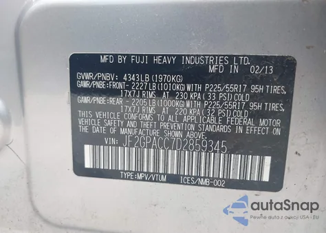 2013 Subaru Xv Crosstrek 2.0 Premium из США, поврежденный, VIN JF2GPACC7D2859345